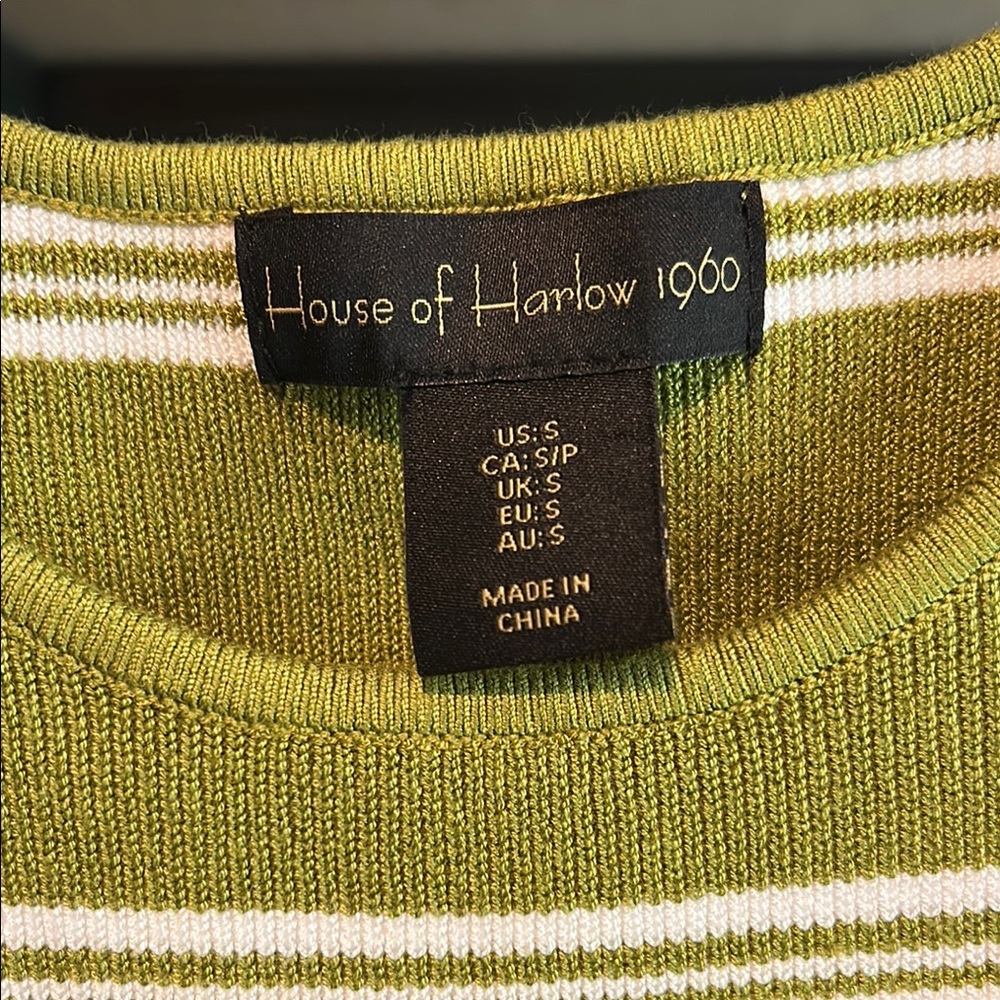 House of Harlow 1960 Olive Green and White Striped Tank Top - Picture 2 of 4